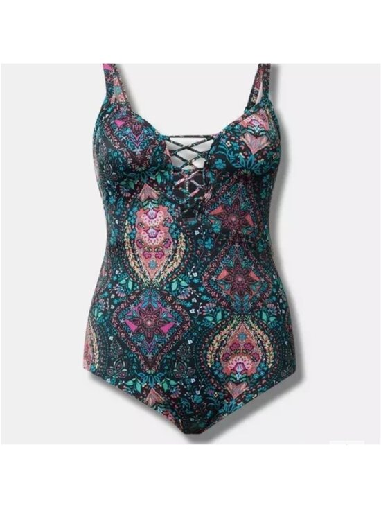 torrid Other - Torrid Wireless Plunge One-Piece Swimsuit plus Size 1x NWT Black & multicolored